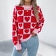 thumbnail image 1 of Suéter de cuello redondo para mujer, jersey de cuello redondo con cuadros contrastantes y forma de corazón, suéter de moda para mujer, top acrílico, 1 of 8
