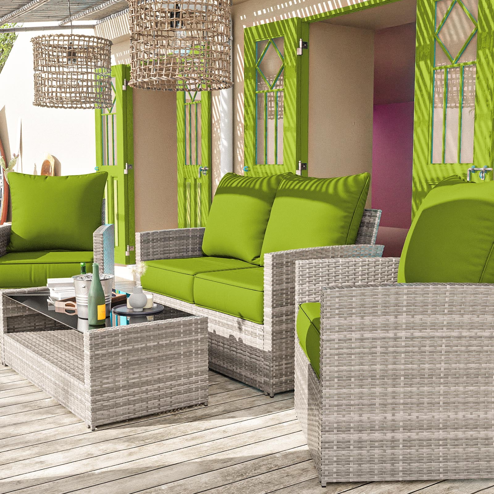 Snubbull Outdoor Deep Seat Cushion Set 24 X 24 X 6.5 Inch Splash-Proof & Fadeness Patio Furniture Cushions，Removable Outdoor Couch Cushions with Hidden Zipper & Adjustment Staps, Grass Green