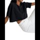 thumbnail image 1 of Top Corto Holgado de Corta para Mujer, Cuello Redondo, Hombros Caídos, Informal, Estilo Cuadrado, para Yoga, Correr, Corto Negro XL, 1 of 10