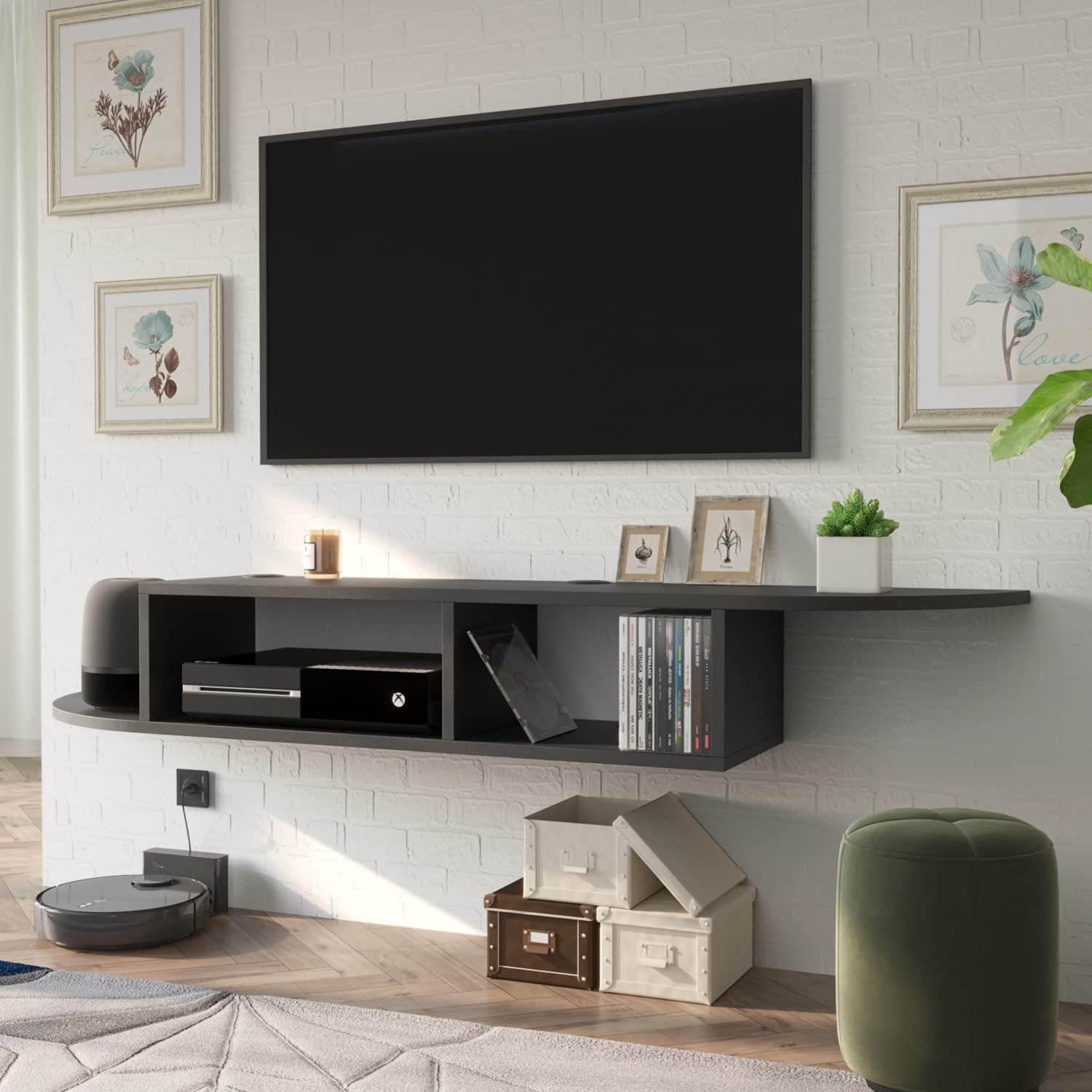 Catrimown Floating TV Stand, Wall Mounted TV Stand for TVs up to 55", Modern Media Console Entertainment Center with Storage, Black
