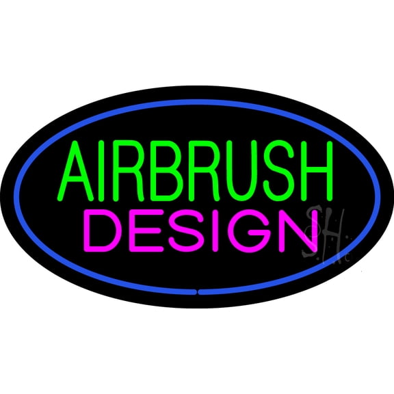 Green Airbrush Design Pink Oval Blue LED Neon Sign 13 x 24 - inches, Black Square Cut Acrylic Backing, with Dimmer - Bright and Premium built indoor LED Neon Sign for Defence Force.