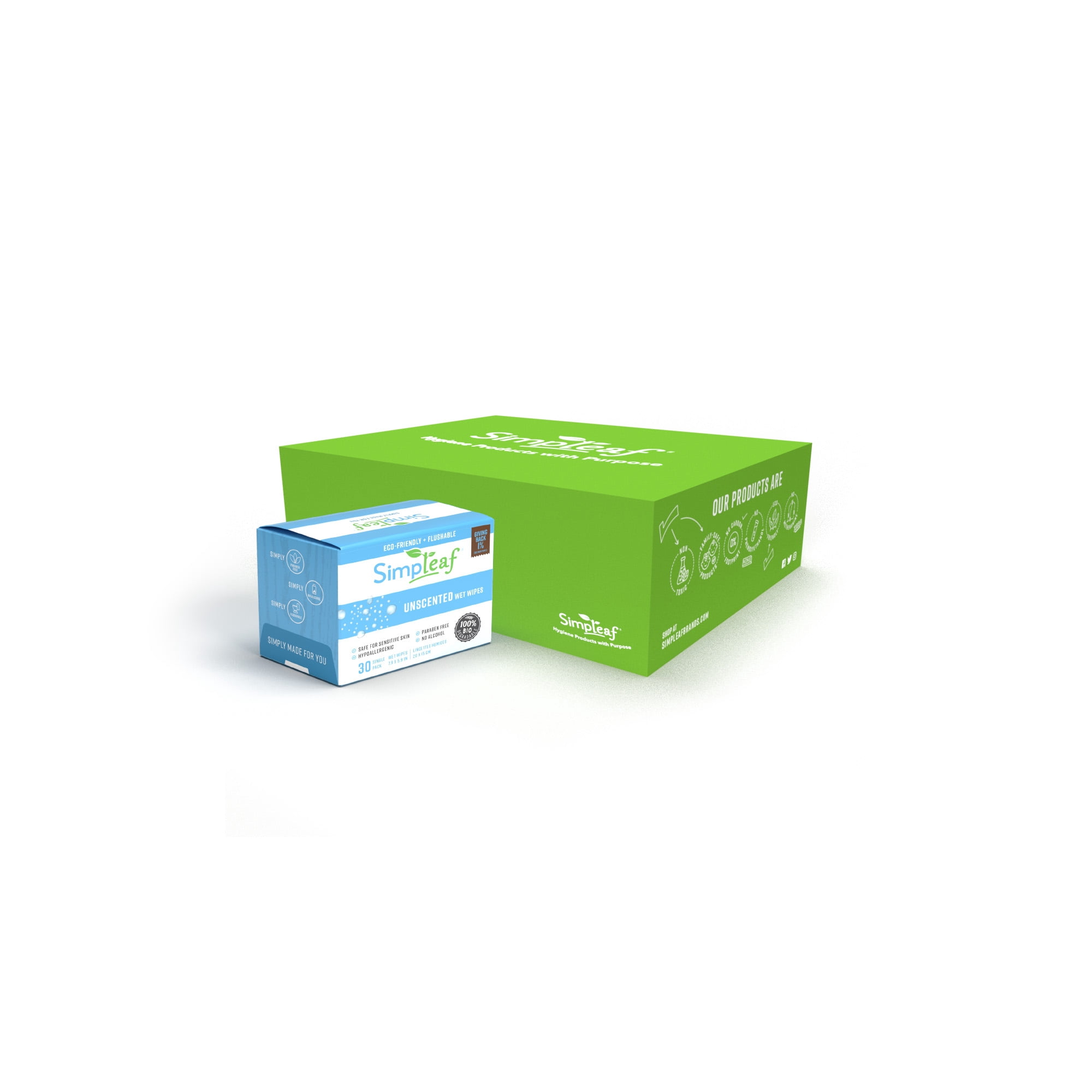 Simpleaf Flushable Single Pack Wet Wipes | Eco- Friendly, Paraben & Alcohol Free | Hypoallergenic & Safe for Sensitive Skin | Unscented | Travel Size | 6 pack- 180 Count Total - Bundle and Save