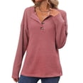 thumbnail image 3 of Women'S Henley Shirts Long Sleeve V Neck Ribbed Button Down Knit Sweater Fitted Tops Pink S, 3 of 10