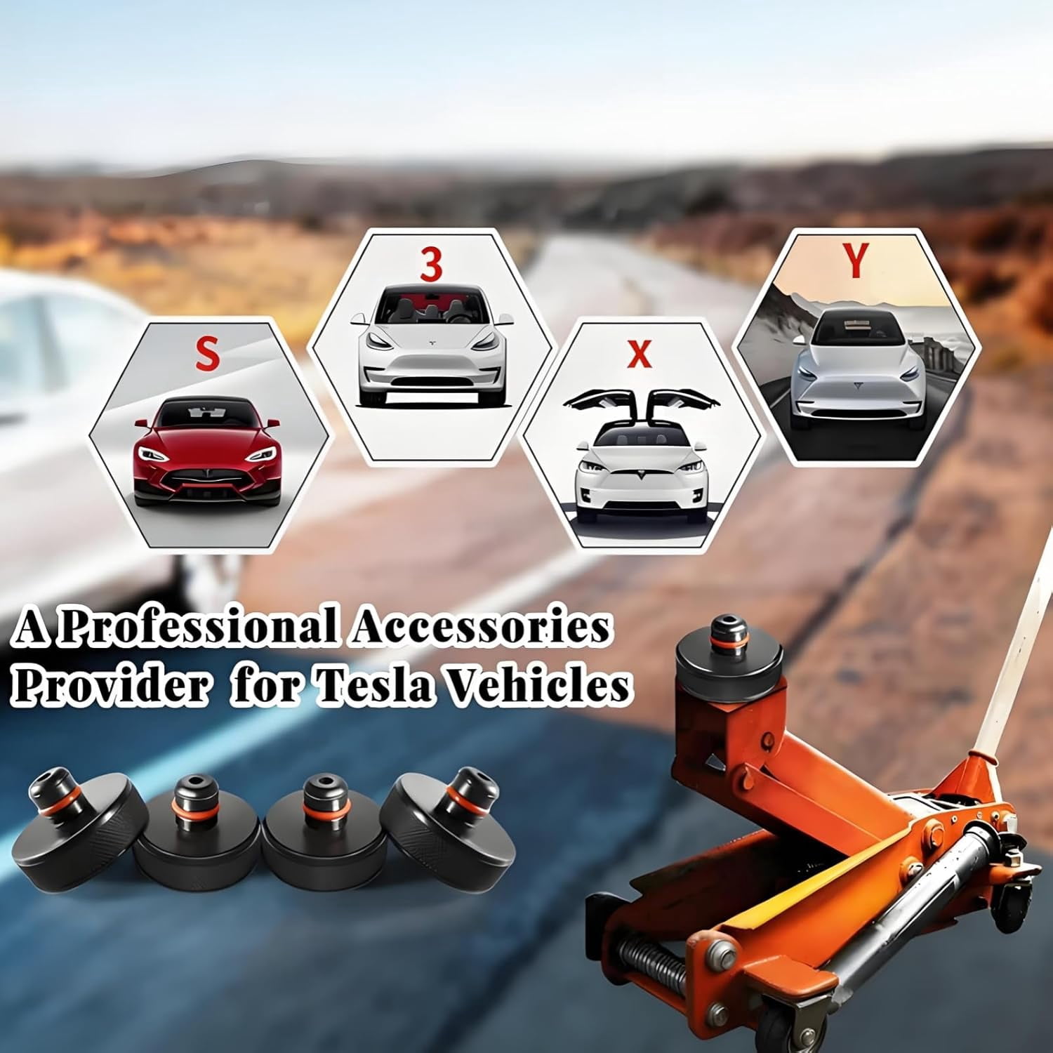 Lifting Jack Pads Compatible with Tesla Model 3/S/X/Y/Y Juniper, 4 Pucks with a Storage Case, Accessories for Tesla Vehicles 2013 to 2026
