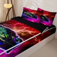 thumbnail image 3 of Manfei Sports Car Zipper Full Size Comforter Sets with Fitted Sheet and 2 Pillowcases,Multicolor Lightning Zipper Bedding Set,Black Reversible,4pcs, 3 of 8
