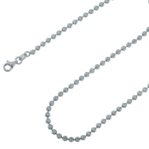 925 Sterling Silver, Moon Cut Bead Ball Rhodium Chain 3mm Necklace - Hypoallergenic and Tarnish Resistant - By Oliver & Navy