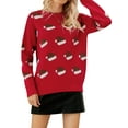 thumbnail image 3 of Xuanfei Women Christmas Cartoon Printed Long Sleeve Crew Neck Ribbed Edge Knit Sweater, 3 of 7