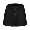 thumbnail image 3 of MIUOWANP Women's Summer Elastic Waist Shorts Faux Button Drawstring Waist Leather Look High-Waisted with Slits Casual Shorts Size XL(10)Black, 3 of 5