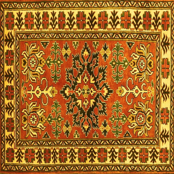 Ahgly Company Indoor Square Geometric Yellow Traditional Area Rugs, 8' Square