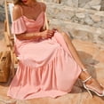 thumbnail image 2 of Abcnature Womens Maxi Dress, Women Solid Sling Sleeve Short Sleeve Long High Waist Dress, Plus Size Summer Casual Beach Party Long Dress Pink XL, 2 of 7