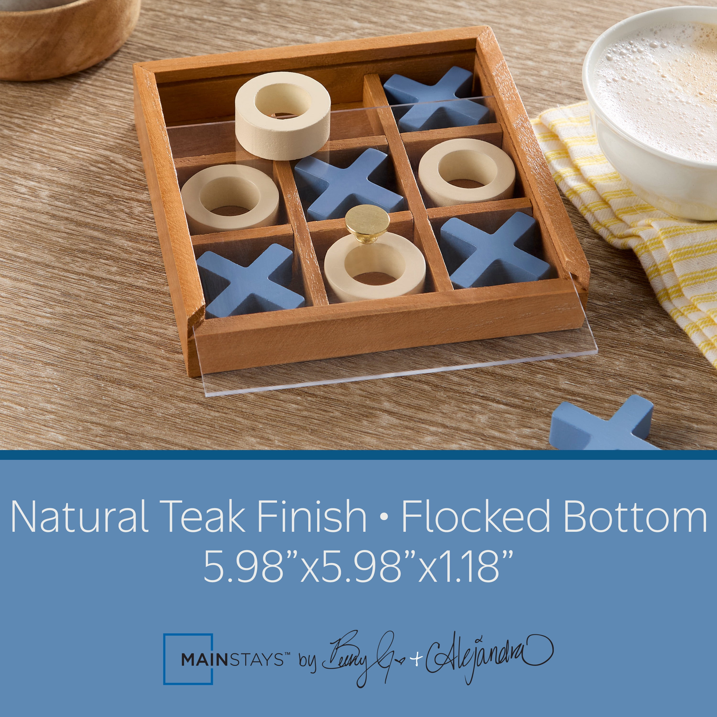 Mainstays By Becky G. & Alejandra 6" Wood Tic Tac Toe Tabletop Decoration, Blue & Natural