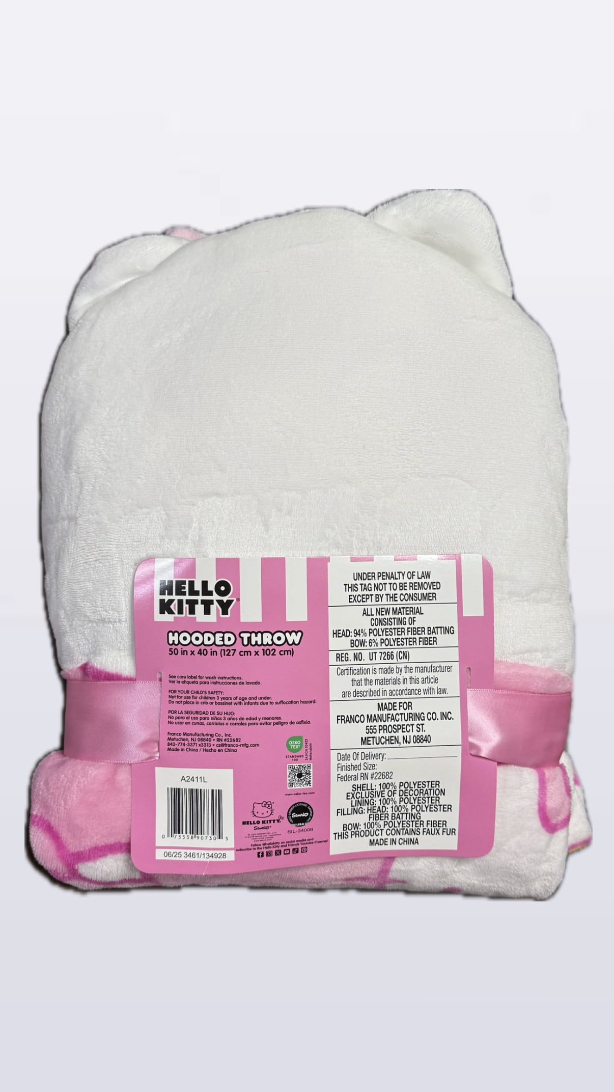 Kids’ Plush Hooded Throw with Faux Fur Lining, 40" x 50" (Hello Kitty)