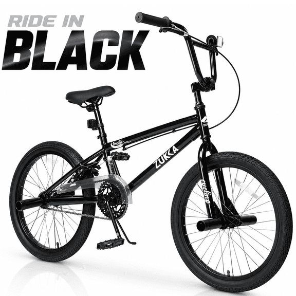 Freestyle Kids Bike 20 Inch Single Speed Children's Bicycle with BMX Pegs, Carbon Steel Frame Mountain Bike for Boys and Girls Ages 7-10 Years, Black