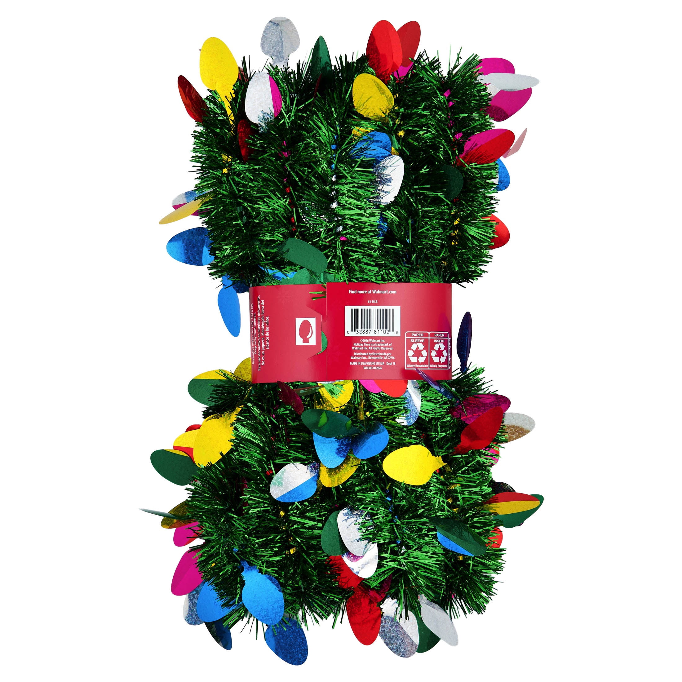 Cut-Out Light Bulb Tinsel Christmas Garland, Multicolor, 12', by Holiday Time