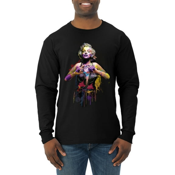 Wild Bobby Marilyn Monroe Watercolor Love Pop Culture Men Long Sleeve Shirt, Black, Small