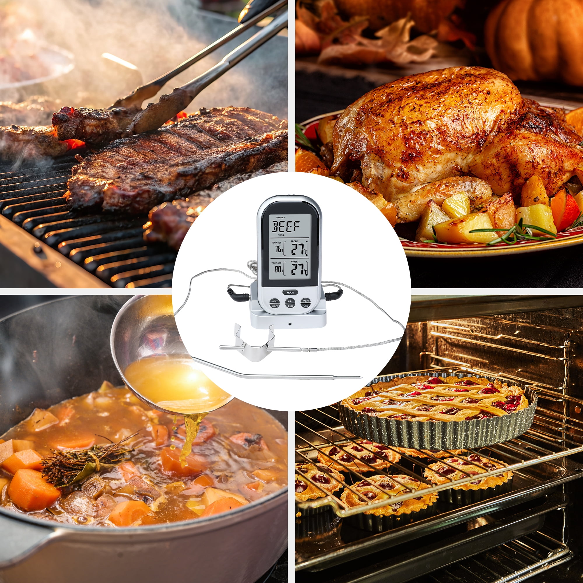 Unique Bargians Wireless Meat Thermometer Instant Read Food Thermometer Silver