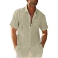 thumbnail image 2 of Qwertyu Men's Cotton Linen Shirts Short Sleeve Casual Shirts Button Down Shirt for Men Beach Summer Dress Shirt Complexion XL, 2 of 4