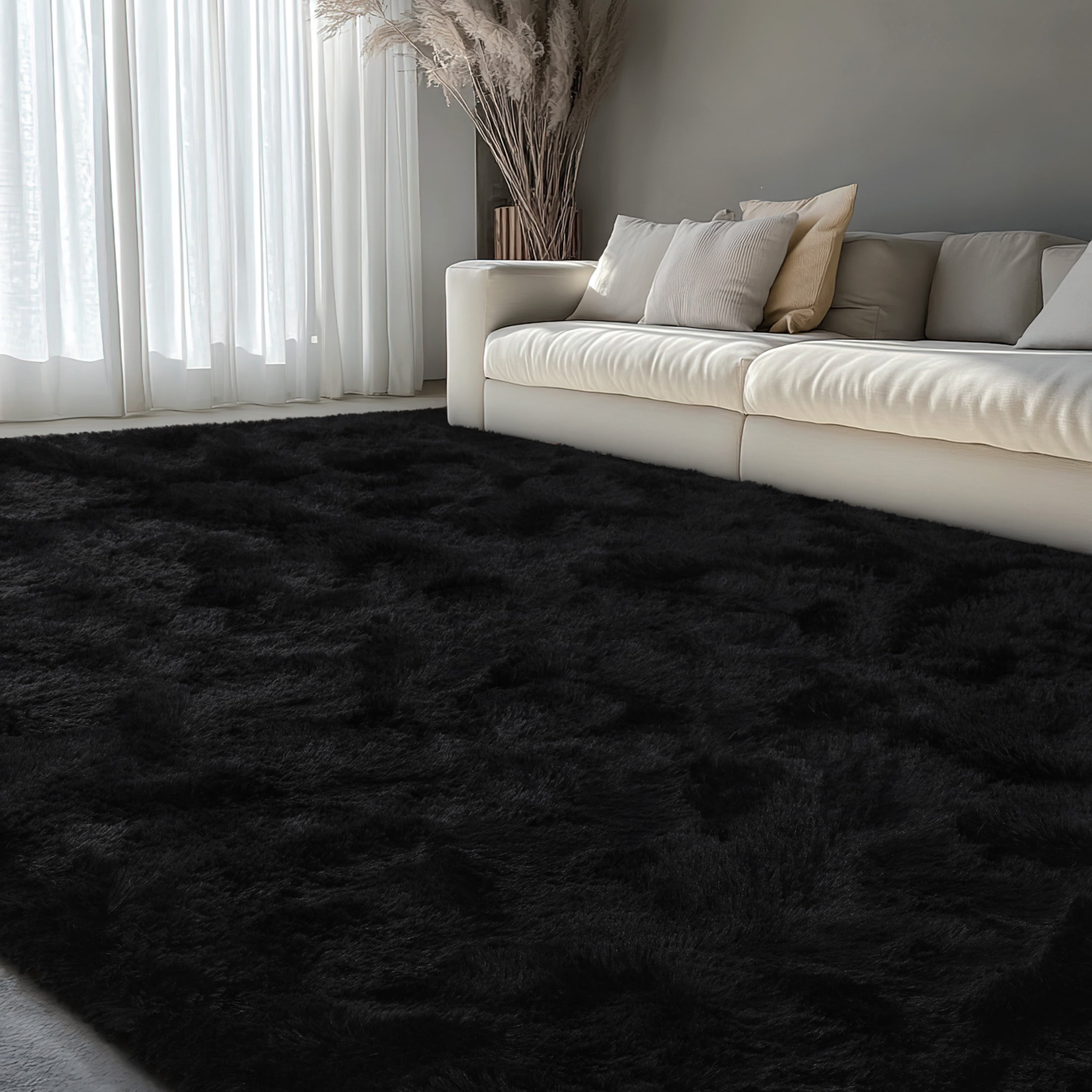 KIXINWA 5x7 Washable Large Area Rug for Living Room, Fluffy Shag Rug for Bedroom, Ultra Soft Plush Non Slip Carpet for Indoor Floor Bedside Nursery Kids Girls Room Dorm, Home Decor Aesthetic, Black