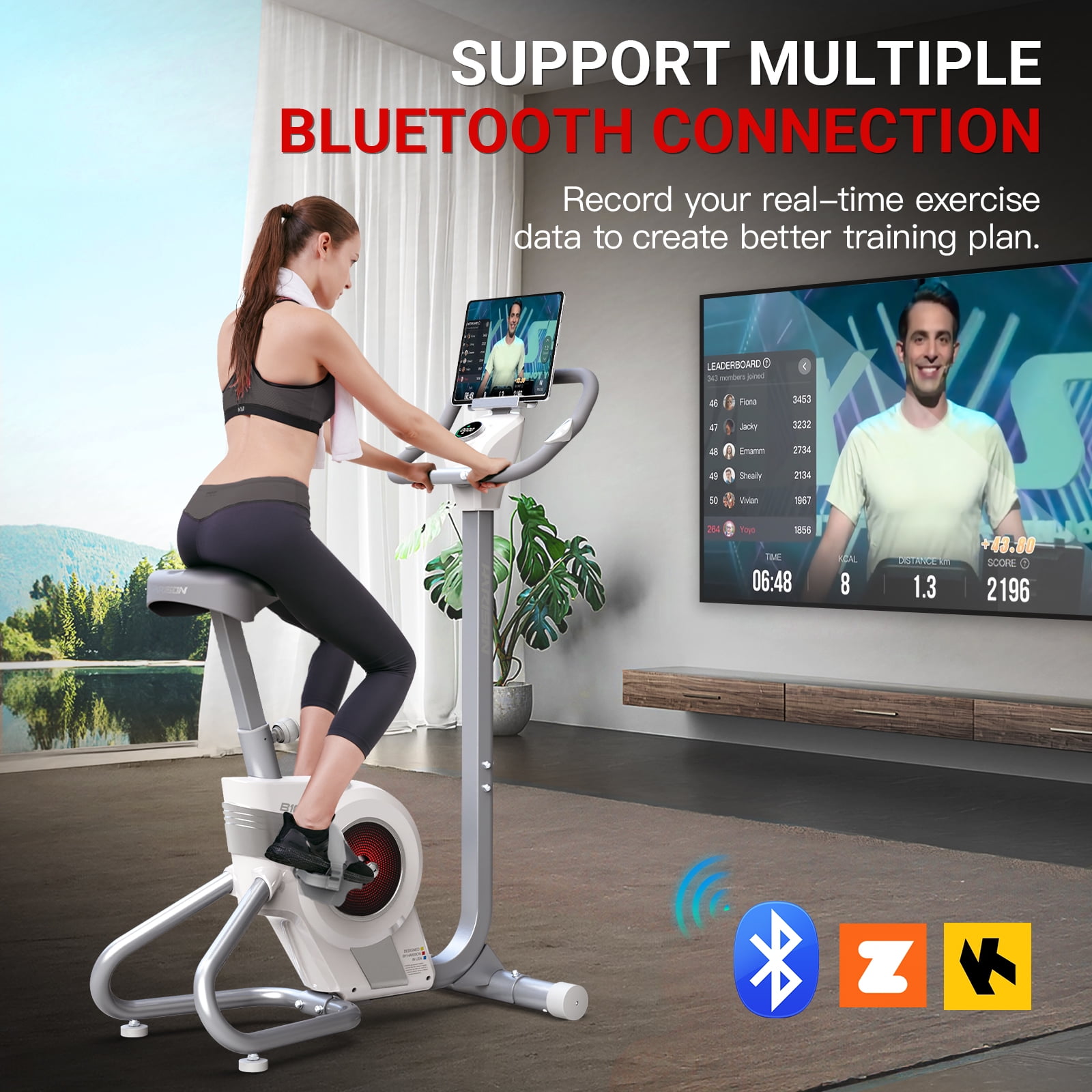 HARISON Electromagnetic Self-powered Upright Exercise Bike, 2 in 1 LED Display for Resistance Control and Data Record, 350 LBS Capacity Stationary Bike for Home with Bluetooth, 32-Level Resistance