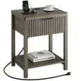 thumbnail image 2 of Laintene Fluted Nightstand with Charging Station - Modern Bedside Table with Drawer & Open Shelf, 2 AC Outlets + USB &Type-C for Bedroom & Living Room, Dark Grey Oak, 2 of 8