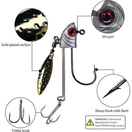 UBSWF-Fishing Lure Jig Heads Swimbait Jig Heads 10pcs Walleye Fishing Jig Hook Underspin for Trout Bass Crappie