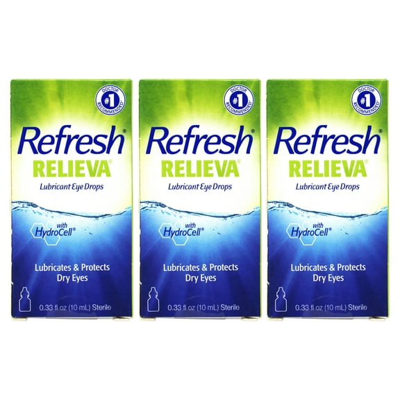 3 Pack - Refresh Relieva Lubricant Eye Drops, Lubricates & Protects Dry Eyes, 0.33 FL OZ