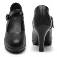 thumbnail image 6 of DADAWEN Women's Pumps Round Toe Platform Heels Mary Janes Dress Heels Bridal Wedding Party Shoes Black US Size 9, 6 of 7