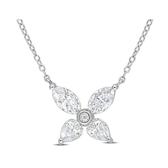 2.00 Carat (ctw) Lab-Created Moissanite Flower Pendant Necklace in Sterling Silver with Chain