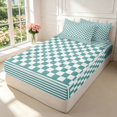 thumbnail image 2 of Manfei Classic Checkered Zipper Full Size Comforter Sets with Fitted Sheet and 2 Pillowcases,Retro Stripes Zipper Bedding Set,Teal Green,Light Gray Reversible,4pcs, 2 of 8