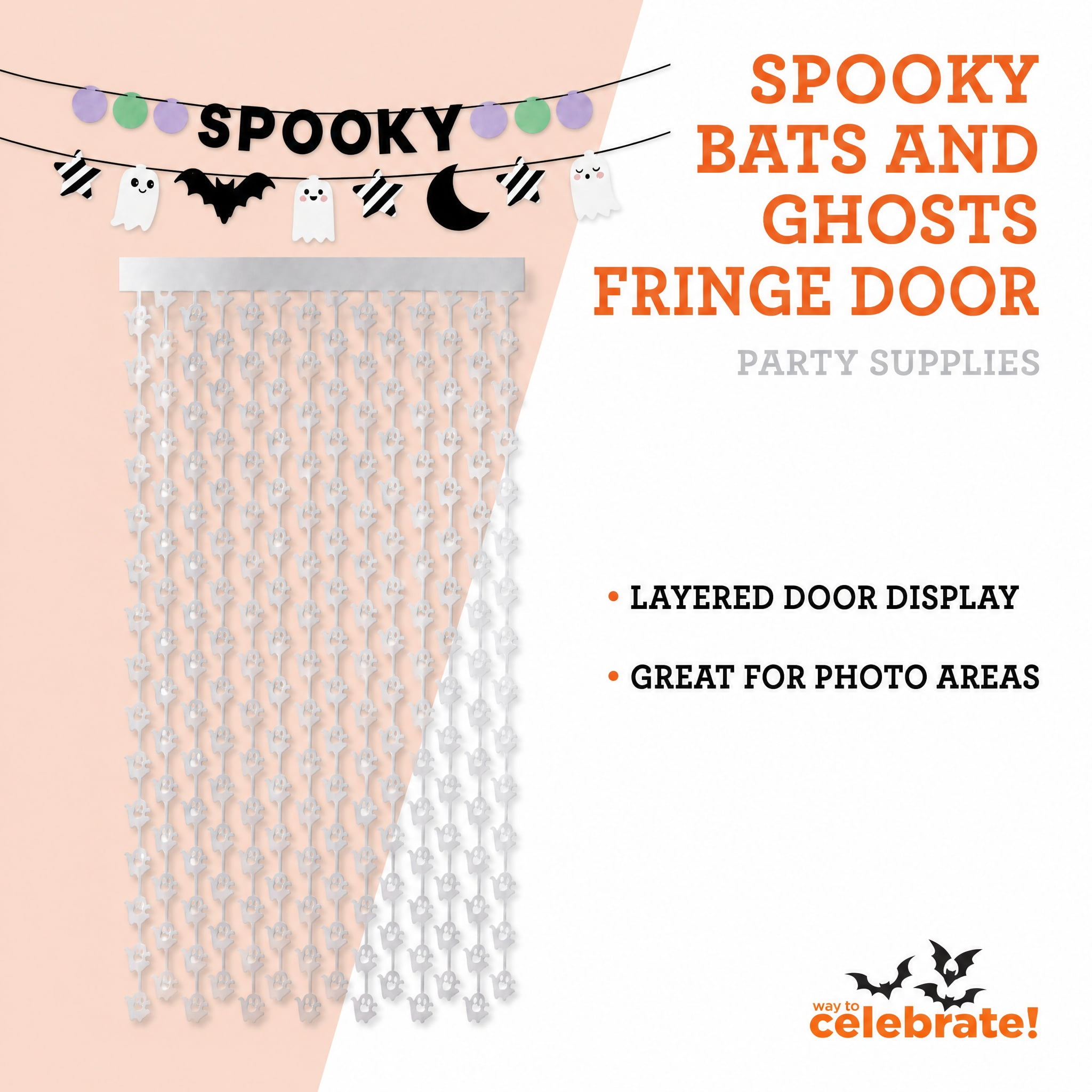 Spooky Bats and Ghosts Fringe Door Decoration, Silver and Black, Halloween by Way To Celebrate