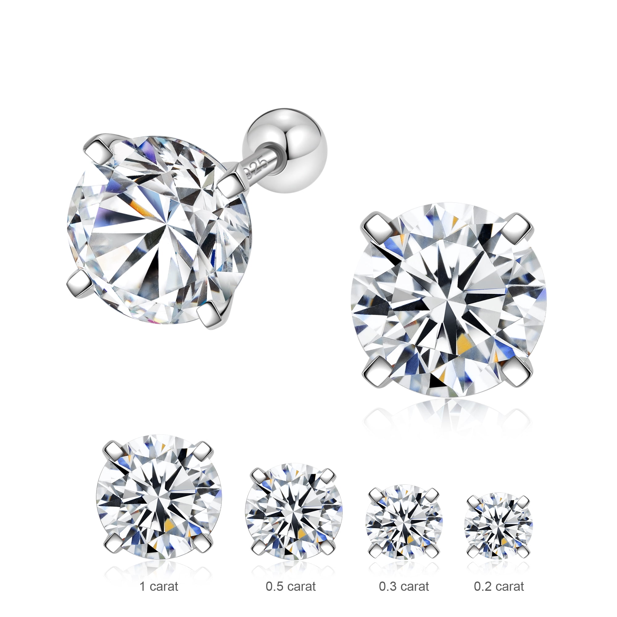 RYSkyJewelry Screw Backs Stud Earrings Moissanite, 0.4 t.w., S925