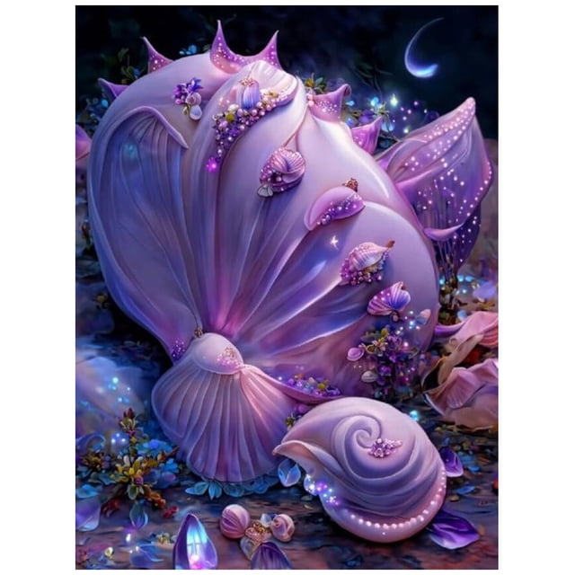 New Flower 5d Diy Diamond Painting Purple Shell Full Square Romantic Beach Pearl Diamond Embroidery Mosaic Cross Stitch EE3243square 90X120cm Gao Jinjia LED