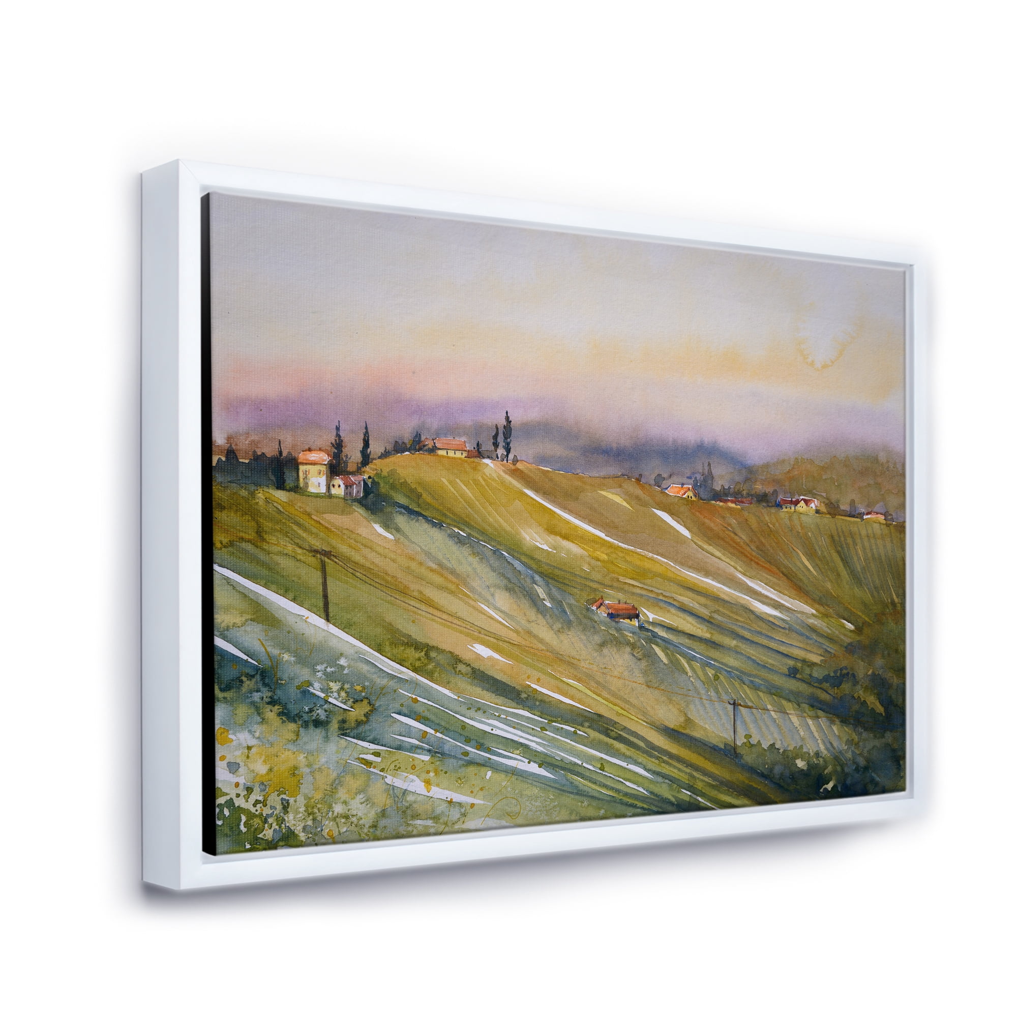 Designart 'Vineyard At Morning In Tuscany Italy' Country Framed Canvas Wall Art Print