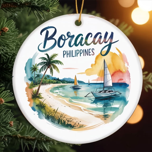 Ceramic Ornament – Boracay Philippines Travel Souvenir – Personalized Christmas Decoration, Custom Holiday Ornament Gift for Couples, Family, Friends, Vacation Keepsake 190OR189