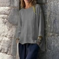 thumbnail image 4 of yunLCZ Womens Long Sleeve Shirts Women's 202 Nine Point Sleeve Round Neck Cotton Linen Loose Casual Versatile Shirt Top T Shirt Womens Long Sleeve Shirts, 4 of 4