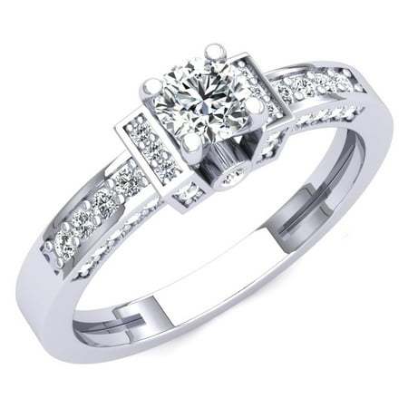 1.00 Carat (ctw) 18K Gold Round Cut White Cubic Zirconia Ladies Bridal Engagement Ring 1 CT