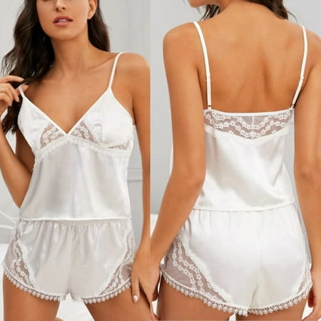 

Levmjia Women s Pajamas Set Clearance Summer Plus Size Satin Silk Pajamas Women Lingerie Underwear Sleepwear Embroidery Bandage Bow Tie