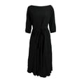 thumbnail image 4 of Women's Dress Three Quarter Sleeve Elegant with Belt and Pocket Chic Midi Dress for Spring Fall Party Office,Black,L, 4 of 5