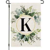 Crowned Beauty Monogram Letter K Garden Flag Floral 12x18 Inch Double Sided for Outside Small Burlap Family Last Name Initial Yard Flag CF773-12