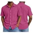 thumbnail image 7 of OGLCCG Men's Cotton Shirts Casual Button Down Short Sleeve Shirt Solid Lapel Collar Summer Beach Shirts with Pocket, 7 of 7