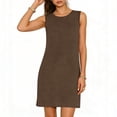 thumbnail image 3 of TaTaai Women's Sleeveless Slip Dress Solid Color Round Neck Casual Side Slit Pullover Dress Lightweight Stretchy Polyester Blend Gift, 3 of 6