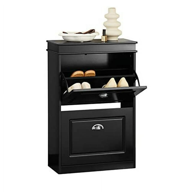 SoBuy FSR78-SCH,2 Drawers Shoe Cabinet Shoe Rack Shoe Storage Cupboard Organizer Unit,Black