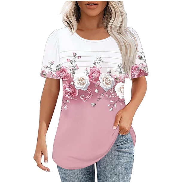 Pantalones Cortos para las Mujeres Sexy No Posicionamiento Impresa Camiseta, Manga Corta Cuello Redondo Top Casual