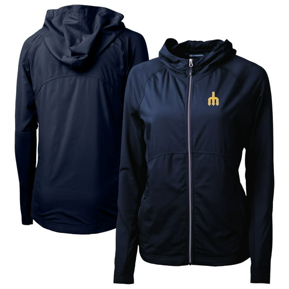 Women's Cutter & Buck Navy Seattle Mariners Adapt Eco Knit Hybrid Recycled Full-Zip Hoodie