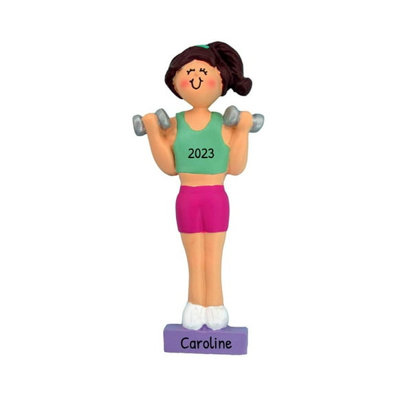 Personalized Weight Lifting Ornaments for Christmas Tree - Workout Ornament, Weight Lifter Ornament, Barbell Ornament, Gym Ornament, Fitness Ornament - Brunette Female - Free Customization