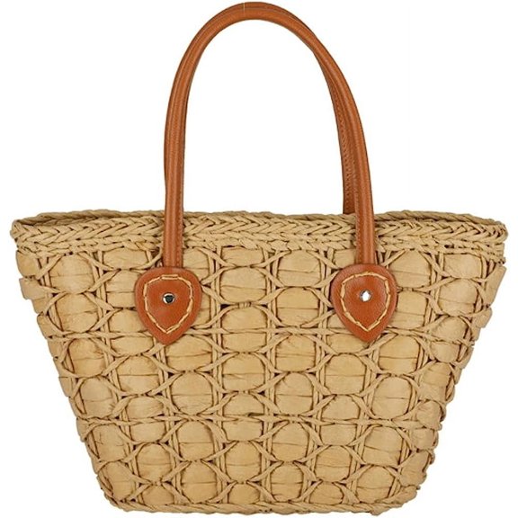 Kukuzhu Woven Travel Straw Bag Women Fashion Summer Beach Shoulder Bag Casual PU Shouder Strap Tote Bag