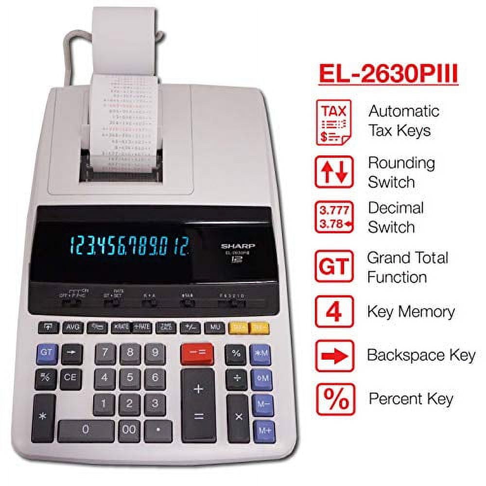 Sharp EL-2630PIII Printing Calculator with 12-Digit Fluorescent Display, Black/Red