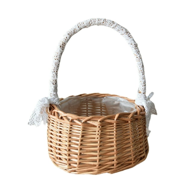 Rattan Storage Basket Lace Bow Decor Flower Arrangement Indoor Outdoor M