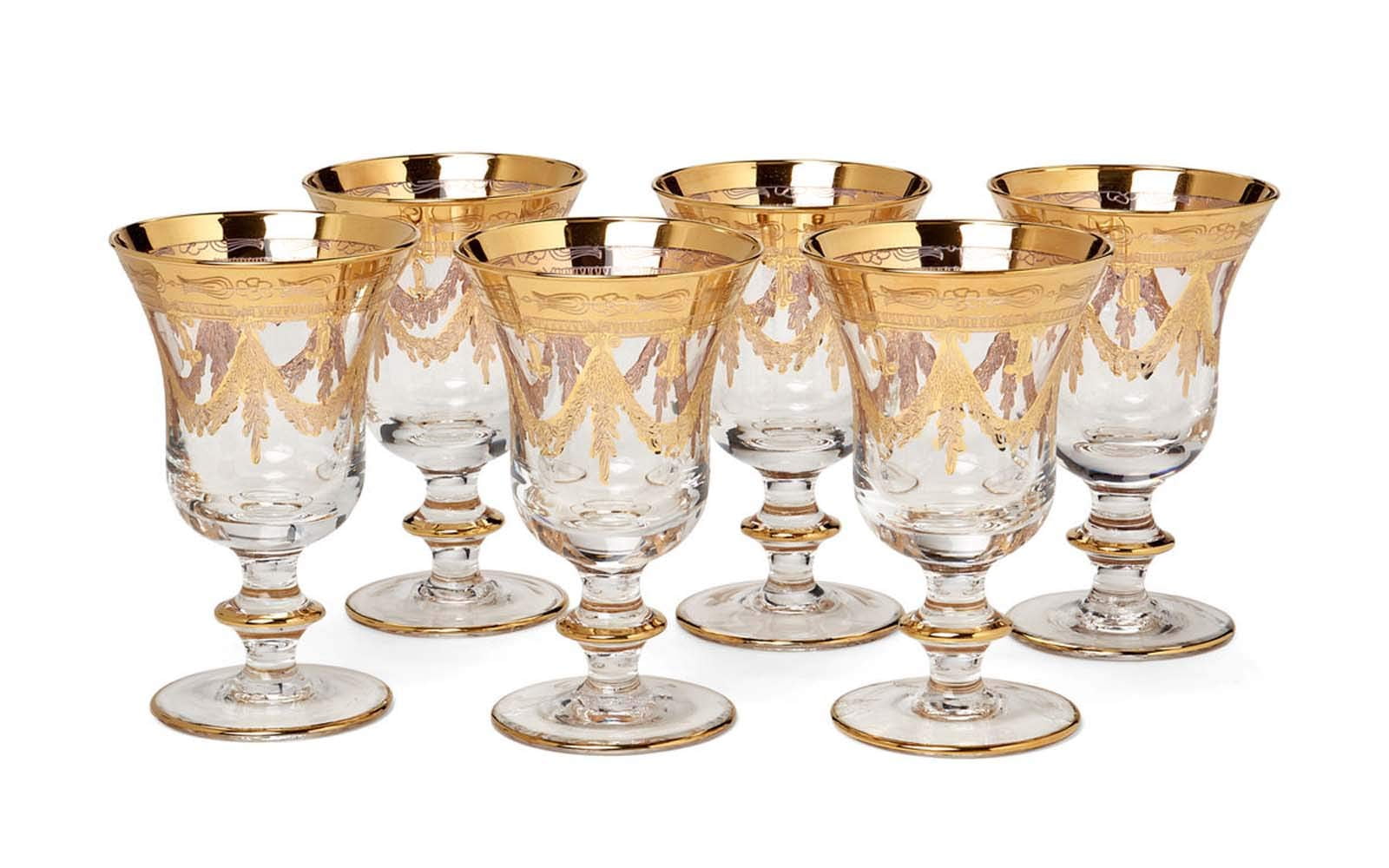 Greek Key Pattern Italian Collection Crystal Wine Glasses Silver Rim 