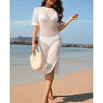 thumbnail image 5 of Women Swimsuit Cover up Bikini Short Sleeve Beach Dress Crochet Hollow Out Coverup Alsol Lamesa, 5 of 6